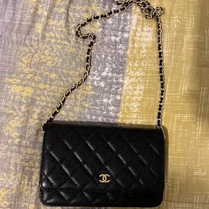 CC black caviar leather crossbody